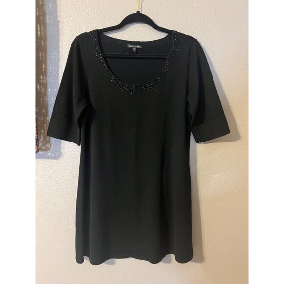 Eileen Fisher Women's Sweater M Medium Black Beaded Merino Wool Short Sleeve - Picture 12 of 13